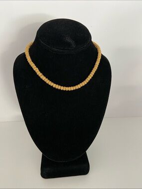 Vintage Gold Tone Textured Beaded Choker Necklace Statement Collar